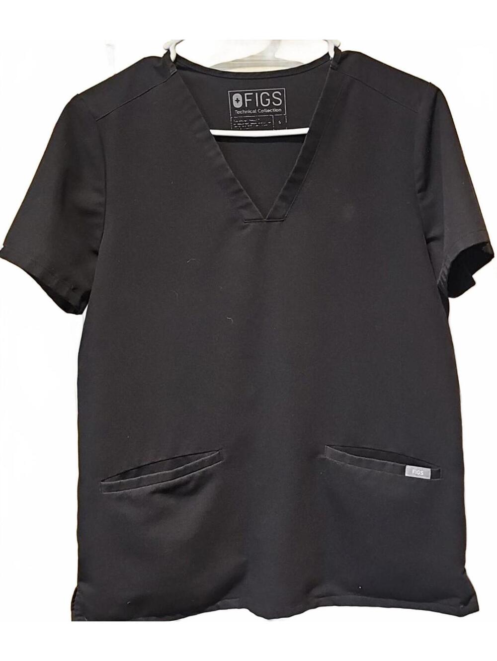 FIGS Casma Scrub Top Womens S Black Stretch V Neck FW1100 Two Pocket EUC